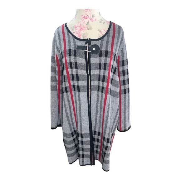 Anne Klein Long Plaid Cardigan Coat Jacket - Picture 1 of 12